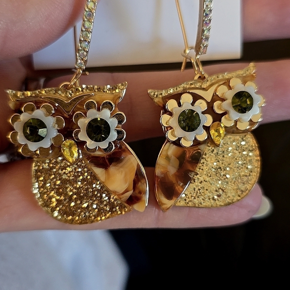 Betsy Johnson Gold tone Owl earrings